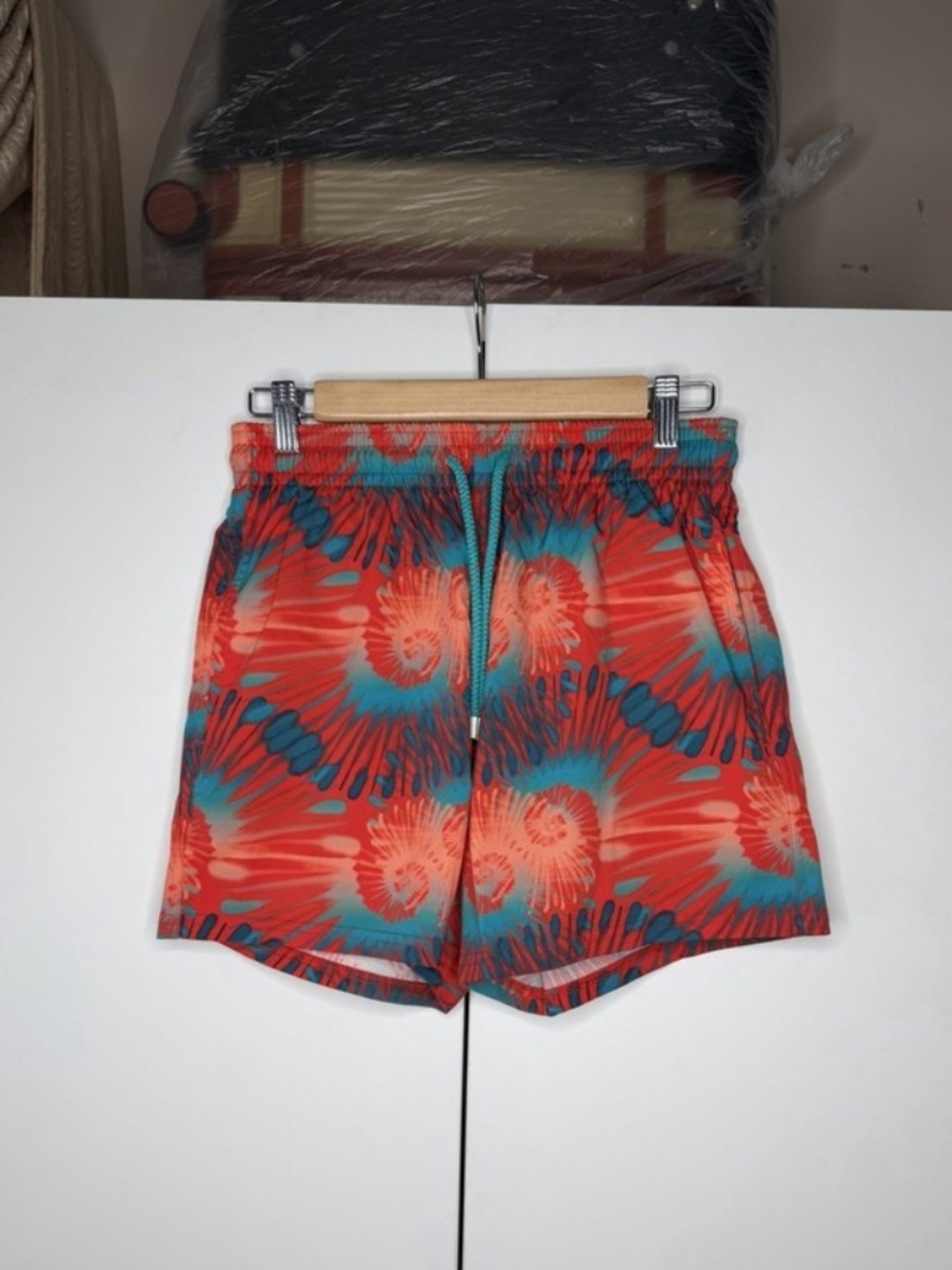 Vilebrequin Red/Blue Geometric Moorise Swim Shorts Mens Size S & M US NEW